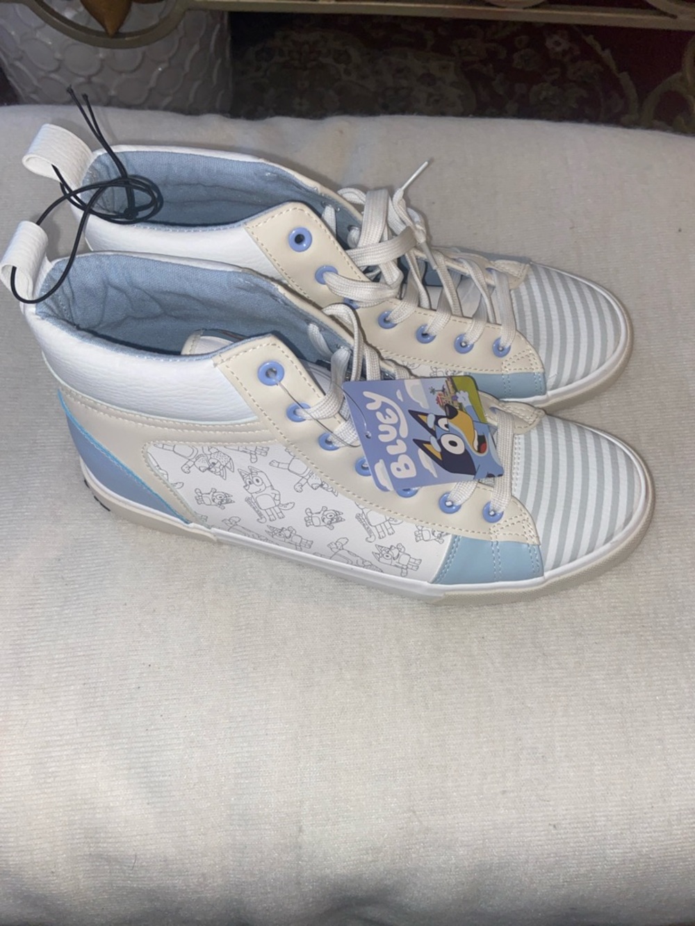 Men's Athletic High-Top Sneakers in White and Light Blue